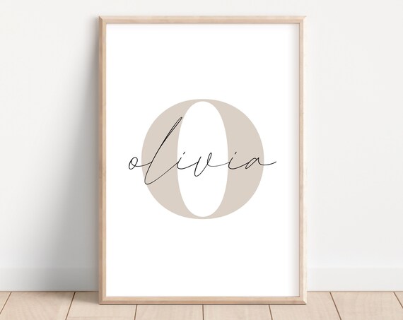Custom Initial Name Poster Olivia Script Letter O Nursery Decor