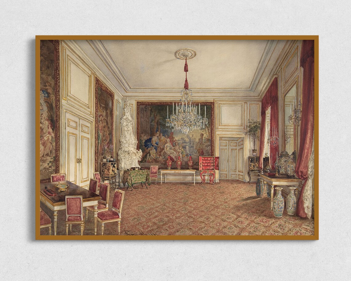 Vintage Interior Painting, Antique Interior Art Print