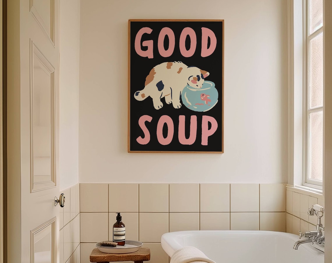 Good Soup Calico Cat Print, Funky Cat Art