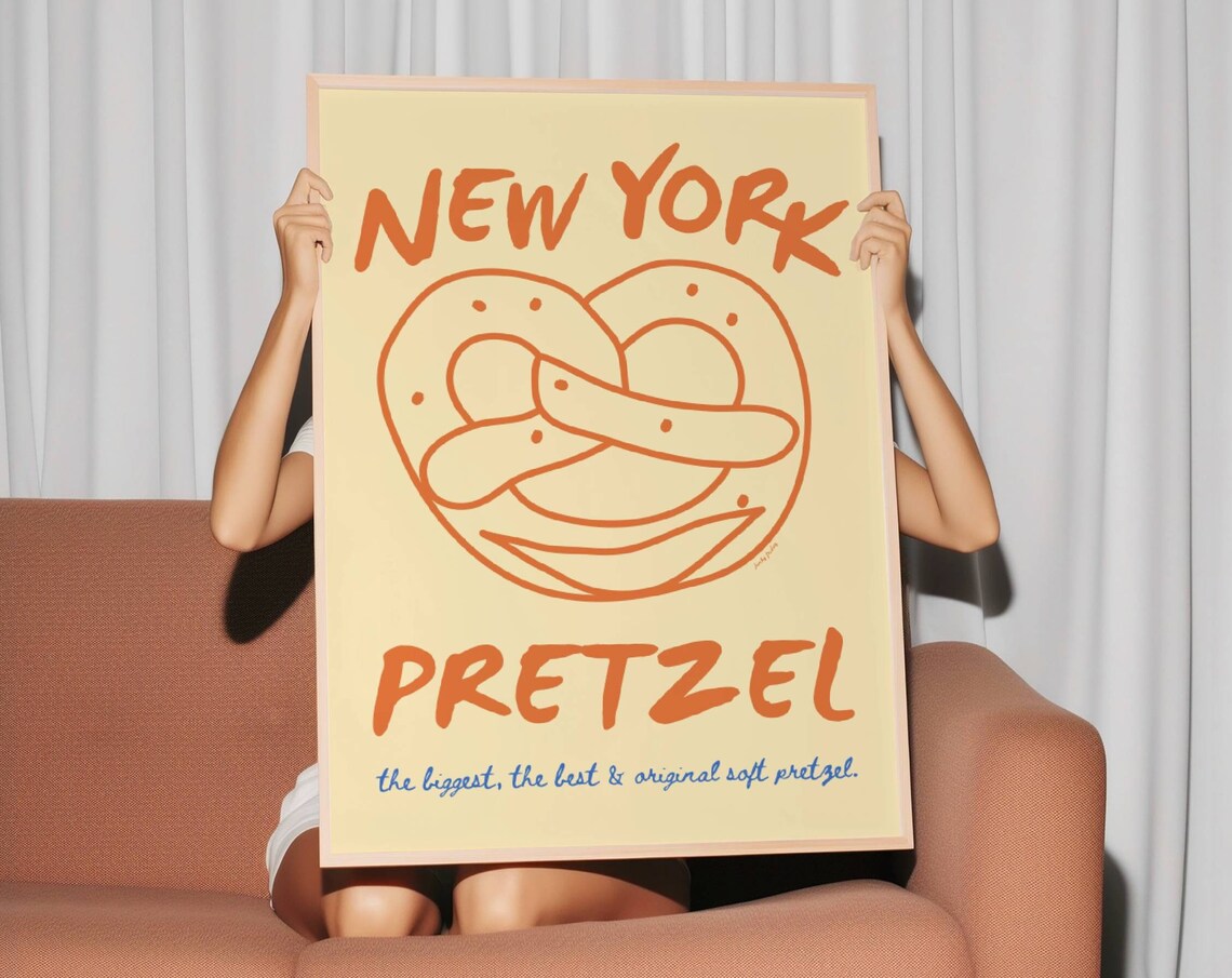 New York Pretzel Soft Pretzel Illustration Retro Food Poster Artwork