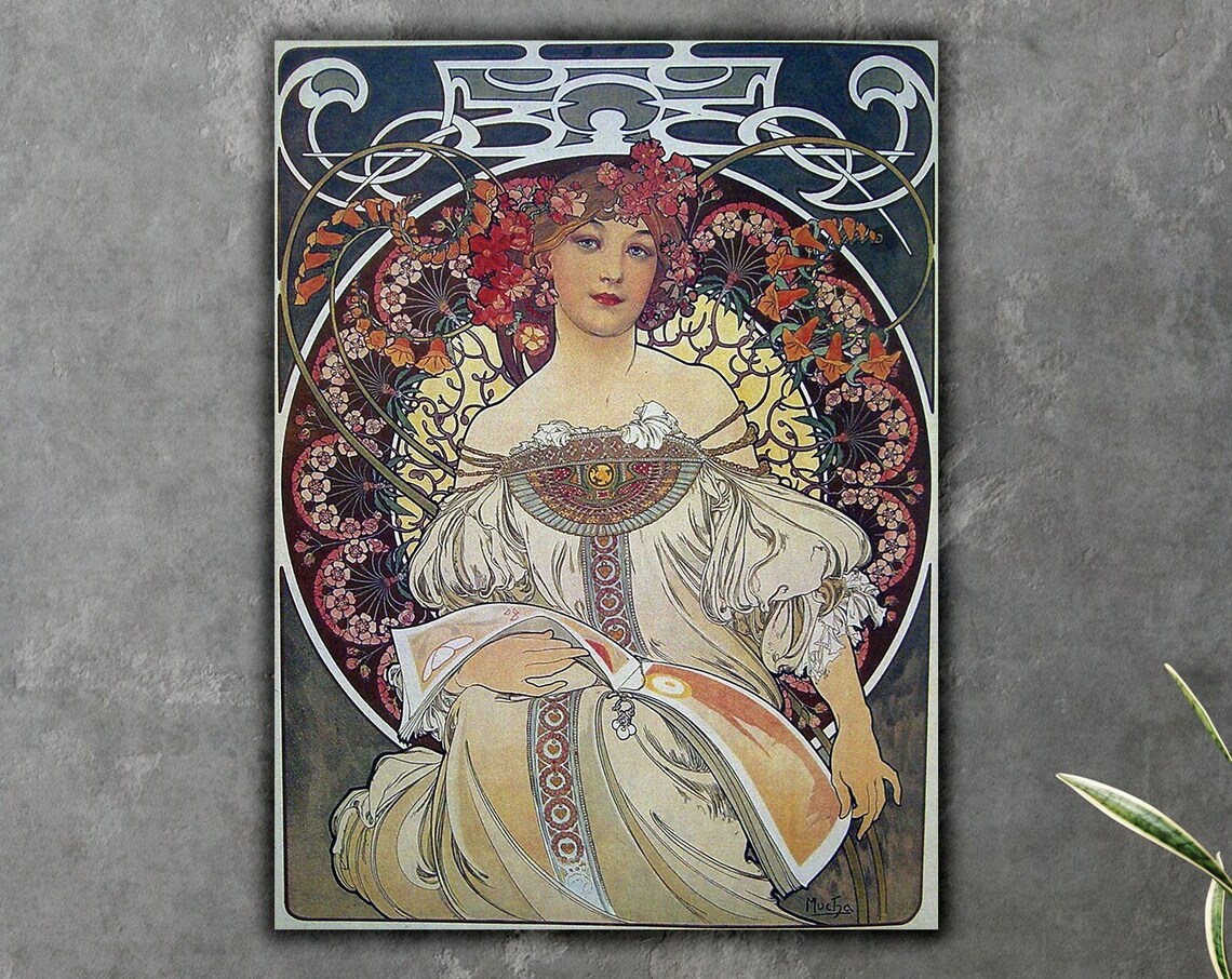 Alphonse Mucha Daydream Art Nouveau Floral Beauty Portrait Elegant Poster