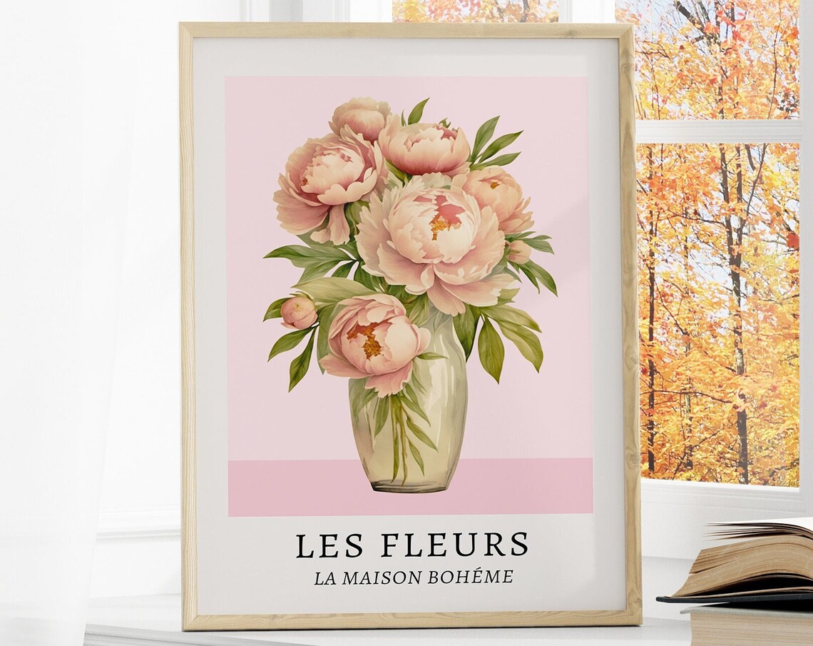 Les Fleurs Pink Peonies Bouquet French Floral Botanical Wall Poster