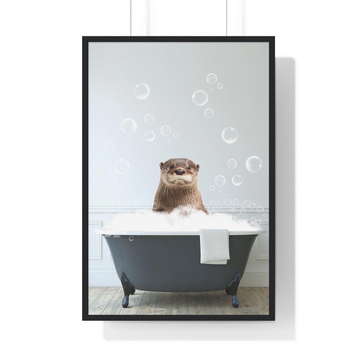 Playful Otter in Bubble Bath Funny Animal Bathroom Art Poster