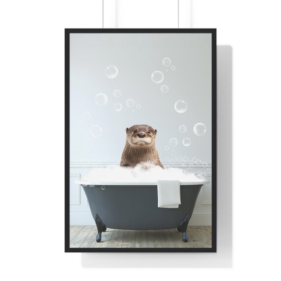 Playful Otter in Bubble Bath Funny Animal Bathroom Art Poster