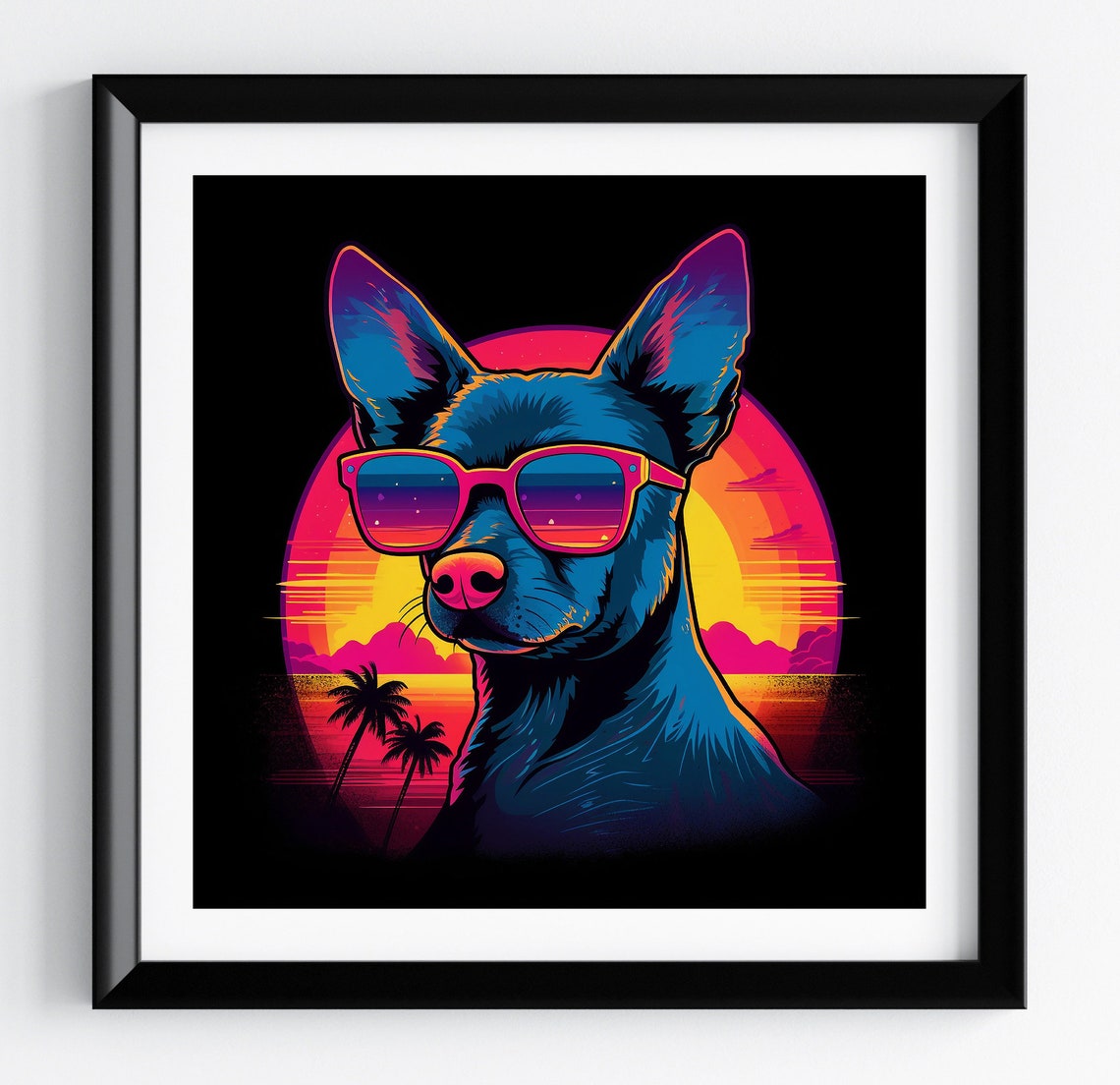 Chihuahua Retro 80s Neon Synthwave Sunset Pet Portrait Poster