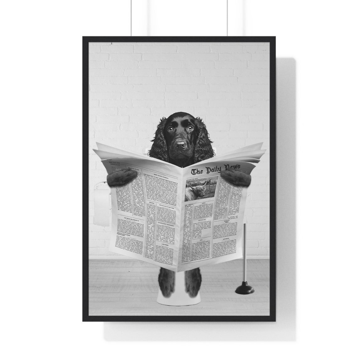 Water Spaniel Art Funny Bathroom Print Toilet Poster Bathroom Art Water Spaniel Black And White