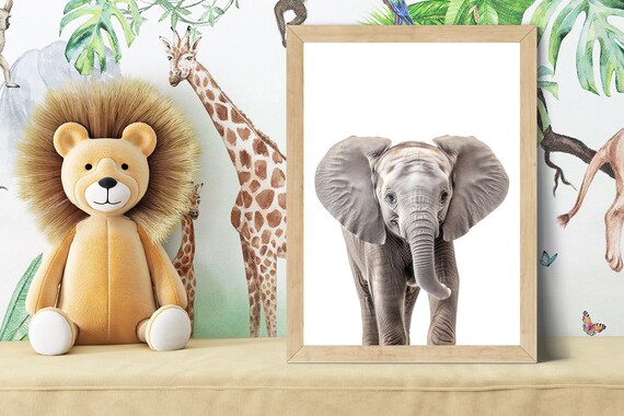 Sweet Baby Elephant Portrait in Soft Color Nursery Style Poster