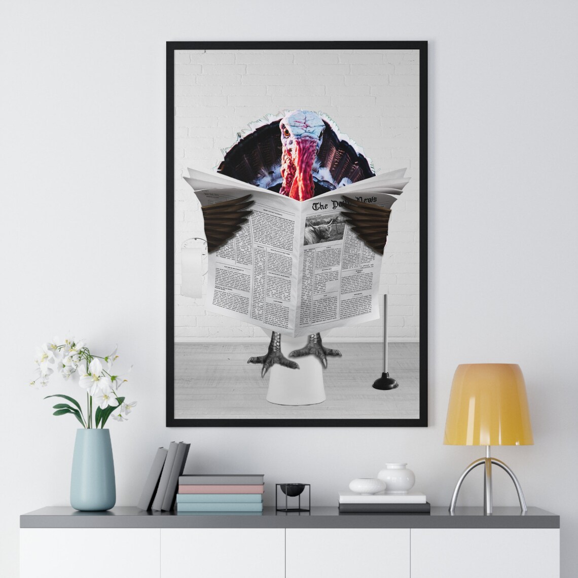Turkey Reading Newspaper Funny Bathroom Humor Animal Art Poster - Image 2