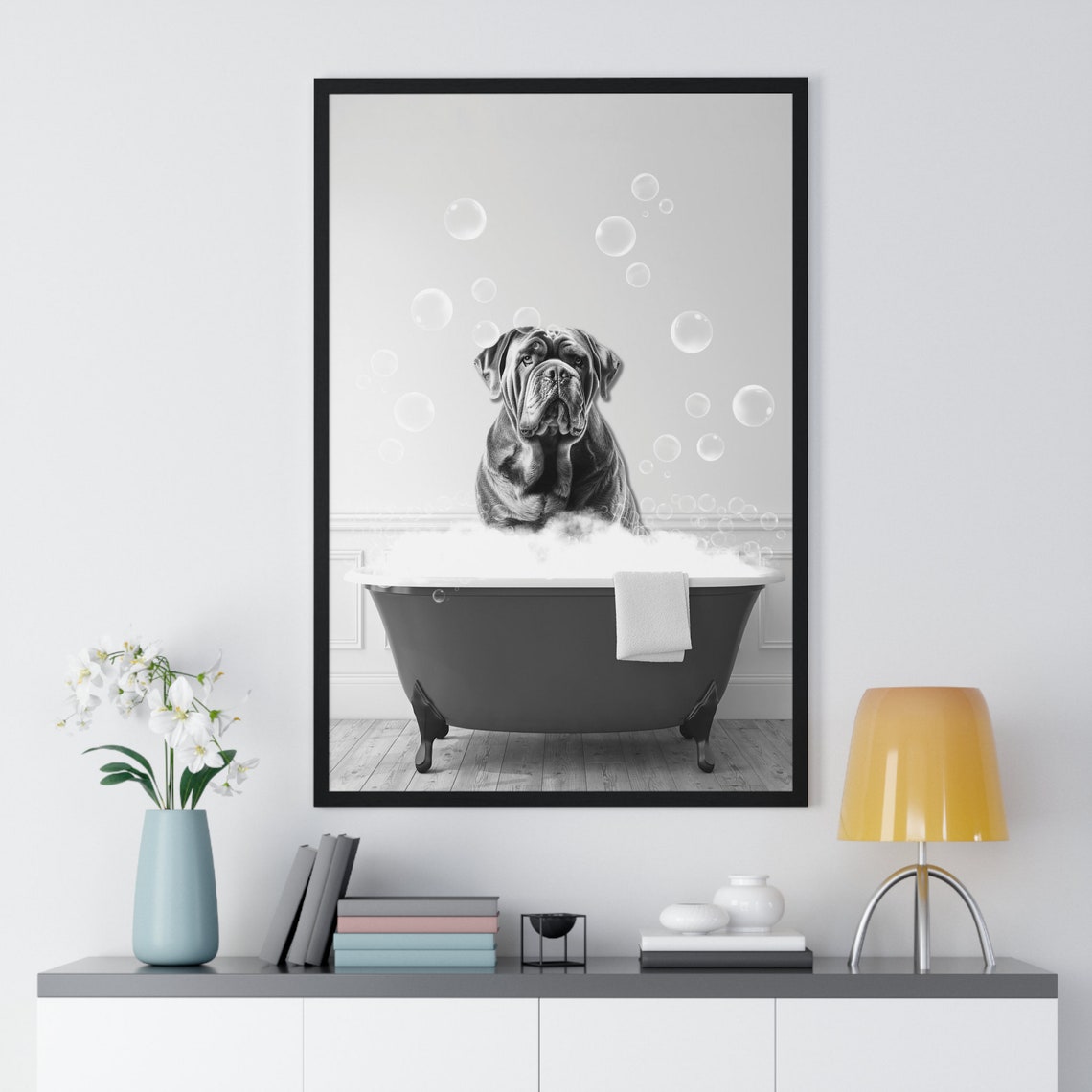 Neapolitan Mastiff Soaking In A Bubble Bath Clawfoot Tub Poster - Image 2