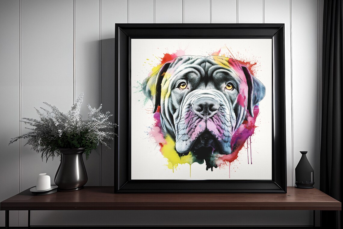 Wrinkled Neapolitan Mastiff Watercolor Splatter Portrait Dog Poster