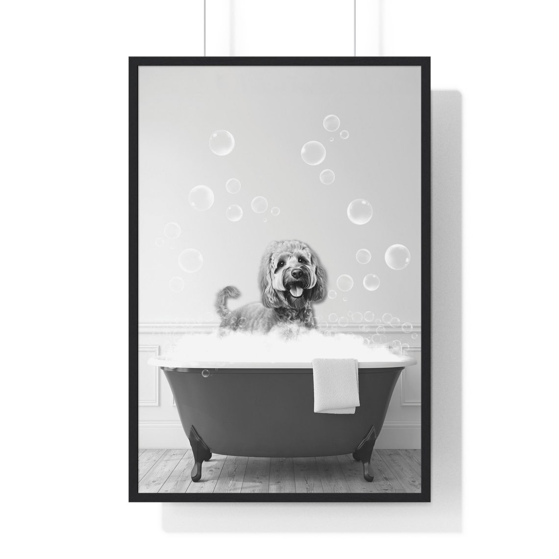 Labradoodle In Bubble Bath Clawfoot Tub Funny Bathroom Poster