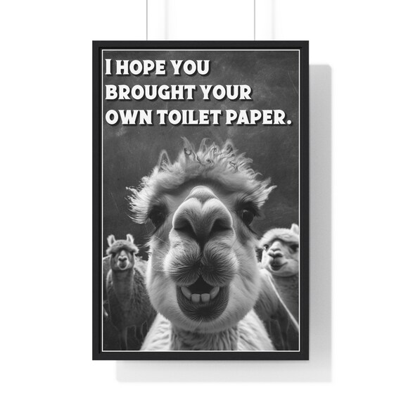 Alpaca Selfie Framed Close-Up Your Own Toilet Paper Funny Bathroom Poster