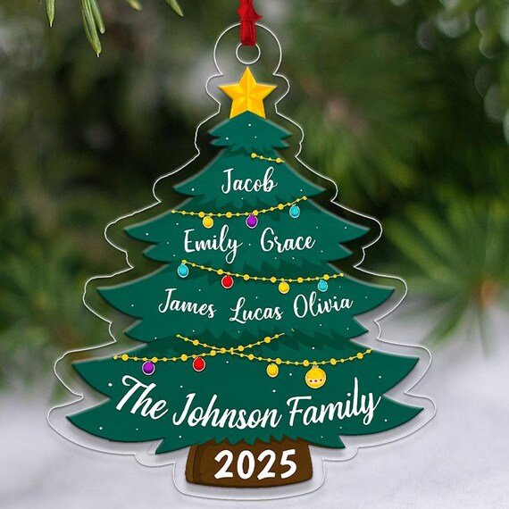 The Johnson Family 2025 Christmas Tree Custom Names Ornament Wall Art
