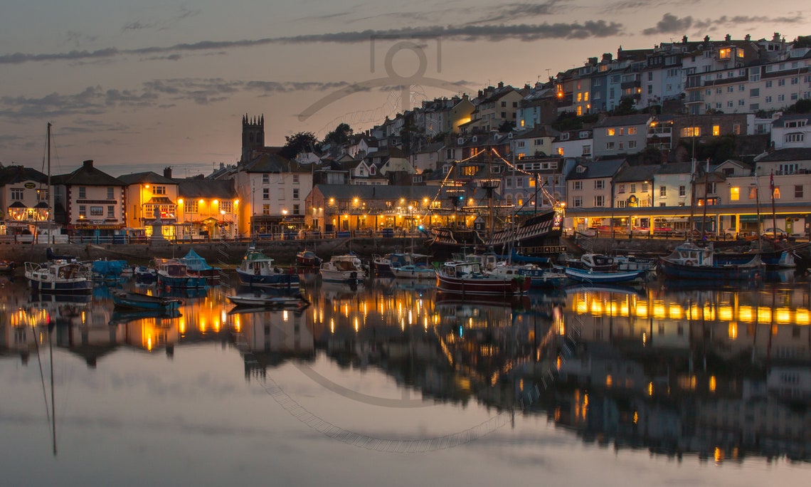 Brixham Harbour Devon Twilight Fishing Boats Reflections Poster - Image 3