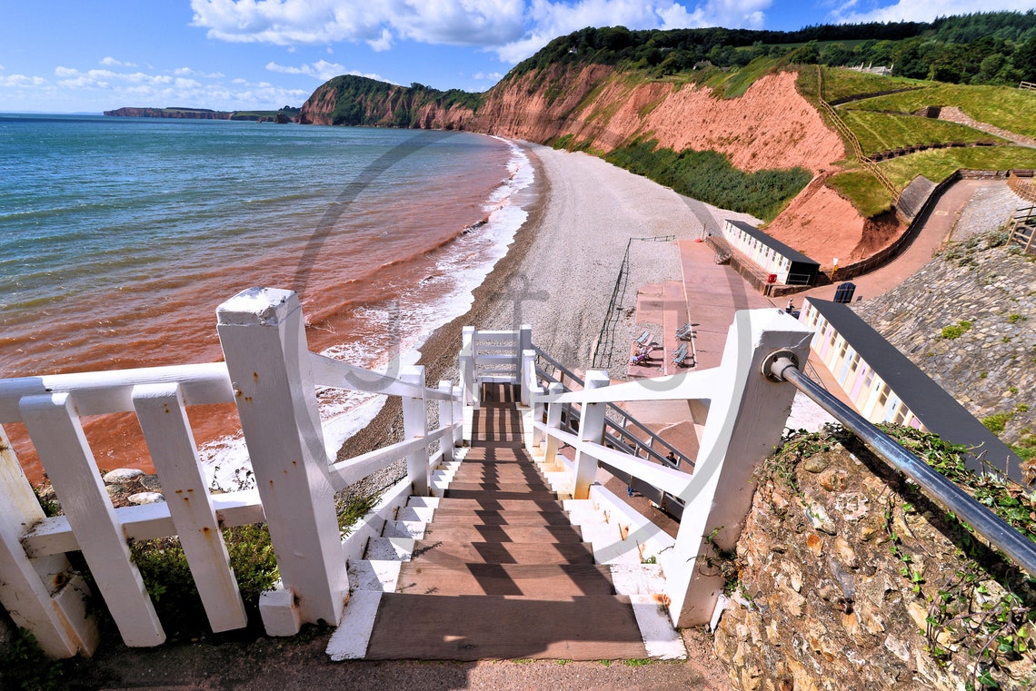 Jacobs Ladder Beach Sidmouth White Staircase And Red Cliffs Poster - Image 3
