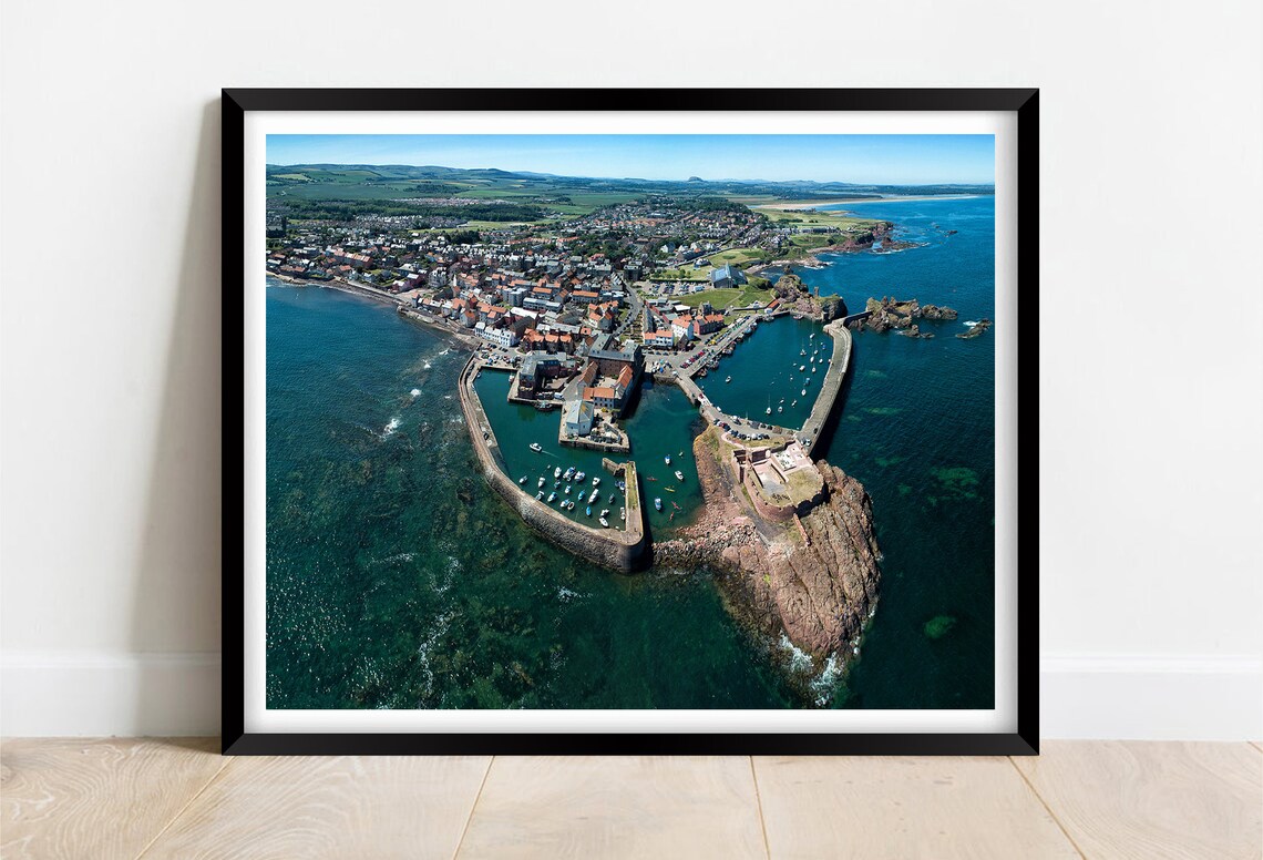 Aerial View of a Coastal Harbor Town and Twin Harbors Poster