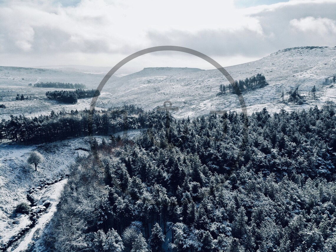 Snow Covered Burbage Valley And Pines In Winter Aerial View Poster - Image 3