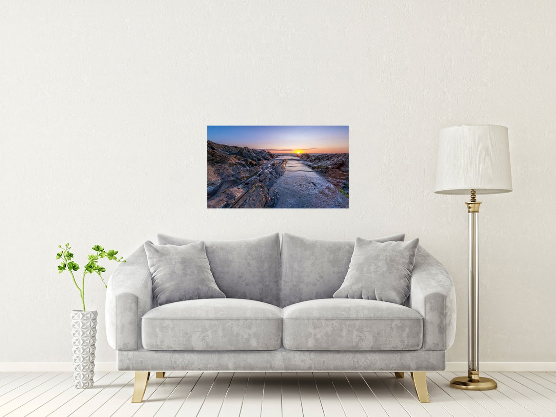 Westward Ho Beach North Devon Sunset Rocky Shore Waves Poster - Image 2