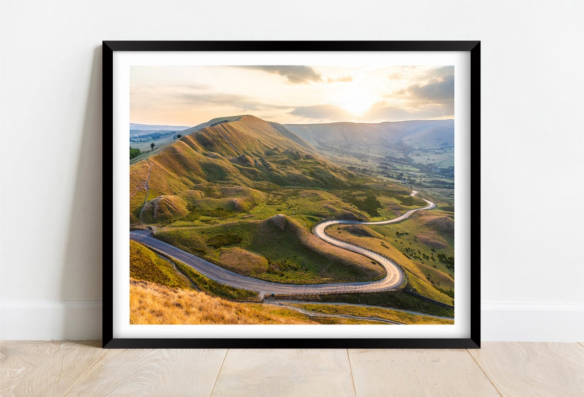 Peak District Winding Road Golden Hills Sunset Landscape Poster
