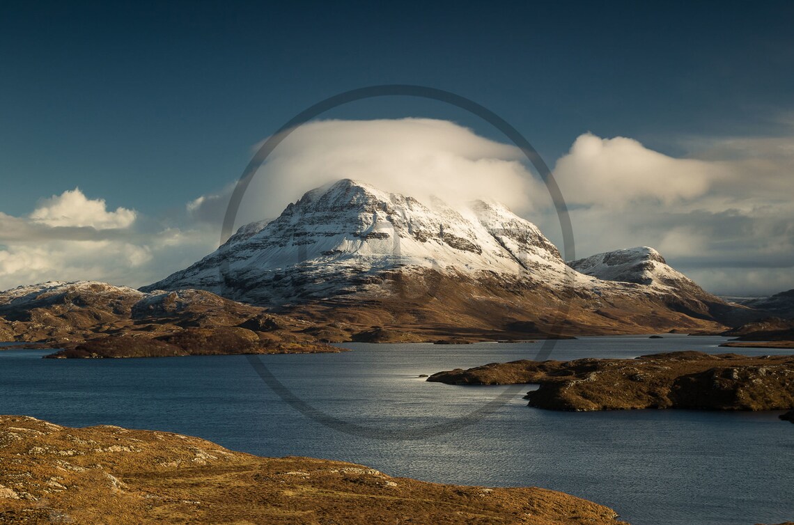 Inverpolly Mountain Scotland Snowy Peak Loch View Winter Sky Poster - Image 3