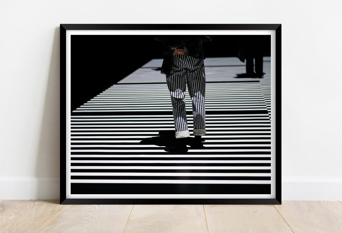 Striped Shadow Crosswalk Stride Black White Street Photo Poster