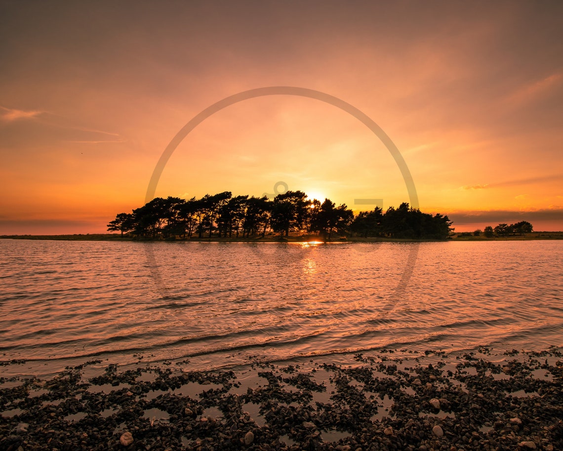Hatchet Pond New Forest Hampshire Fiery Sunset Over Still Water Poster - Image 3