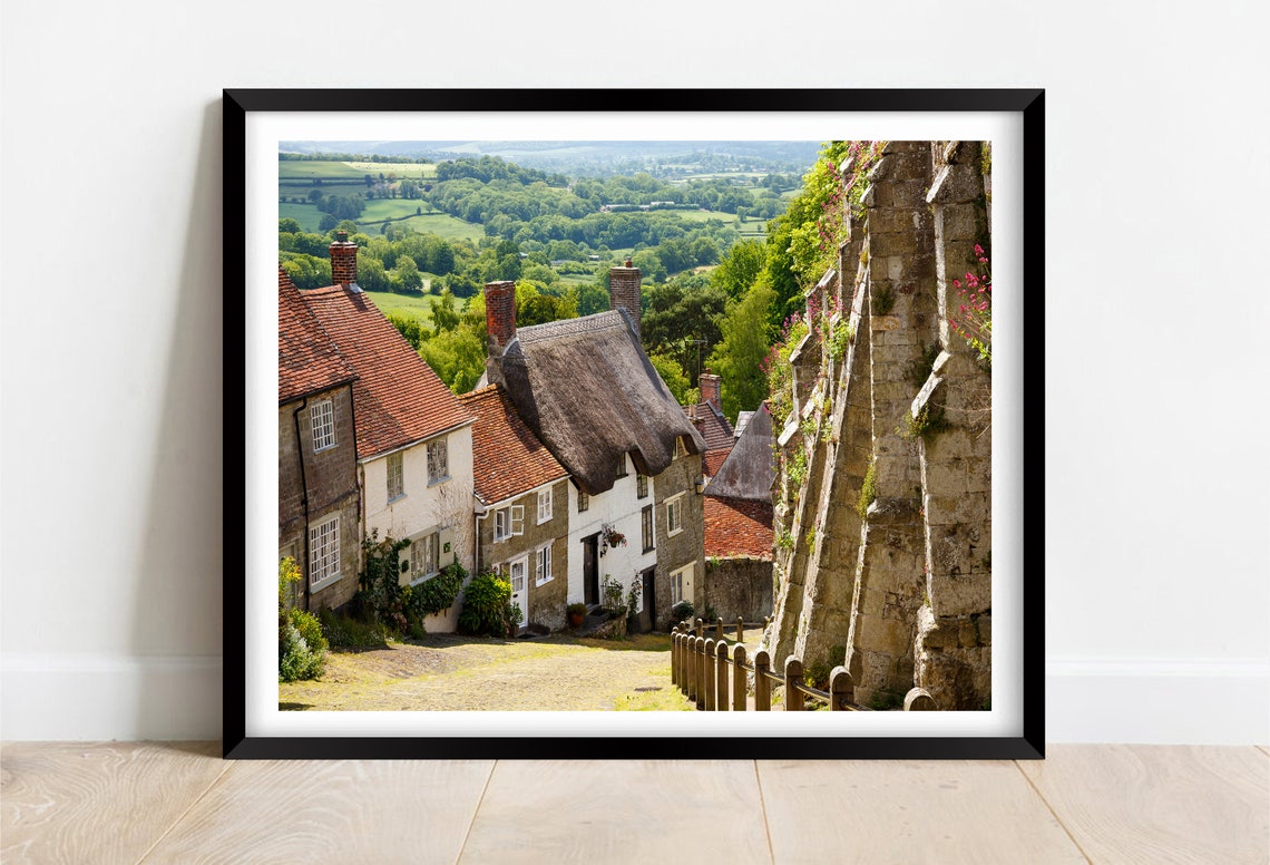 Gold Hill Shaftesbury Dorset Cobbled Street Cottage View Poster