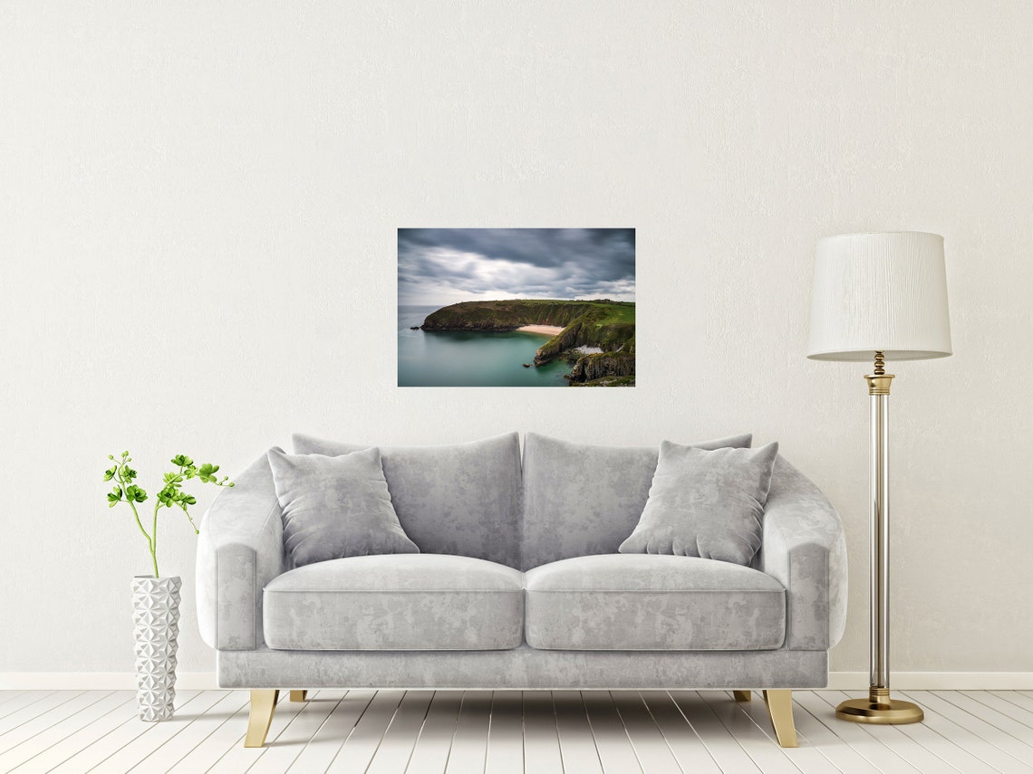 Manorbier Beach Pembrokeshire Wales Stormy Clouds Coastal Print - Image 2