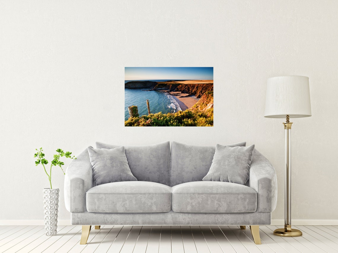 Traeth Llyfn Beach Golden Cliffs And Sandy Cove Wales Poster - Image 2
