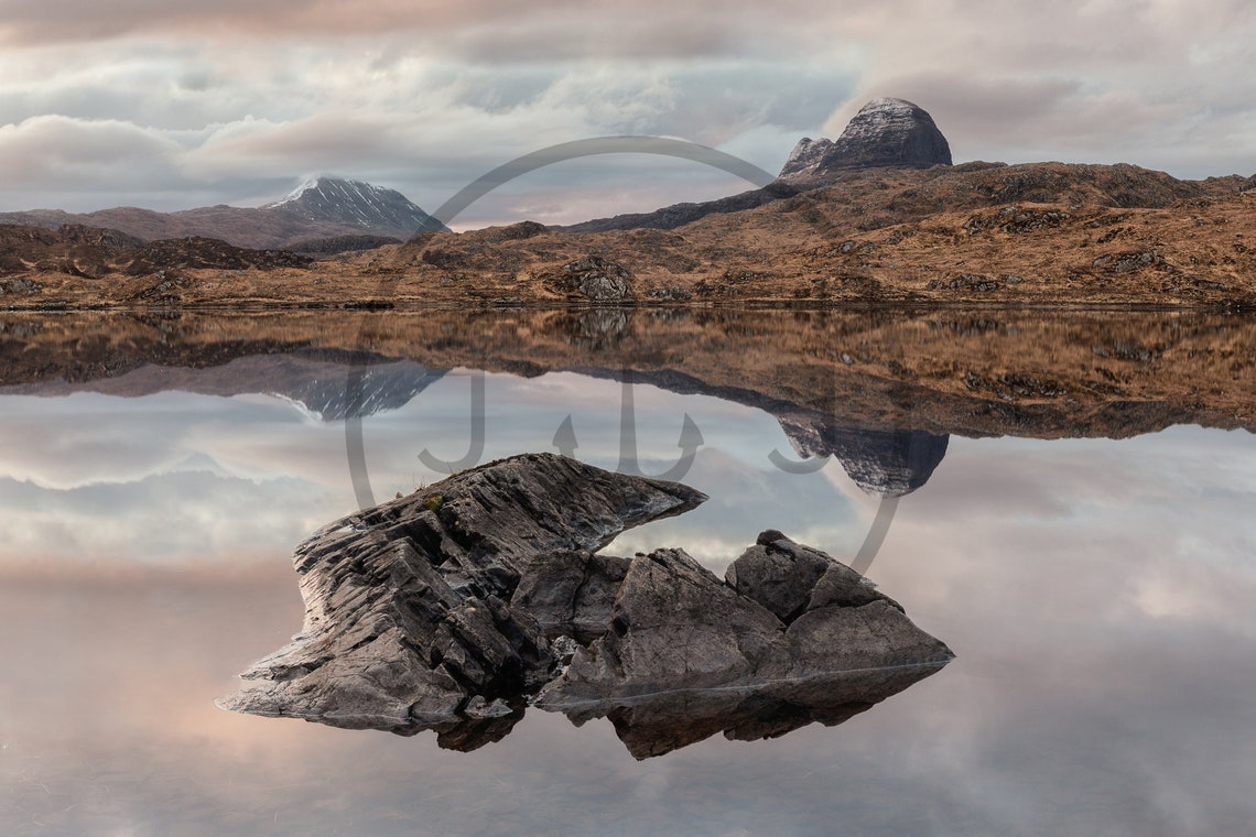 Assynt Sutherland Mountain Reflection Still Water Loch Scotland Poster - Image 3