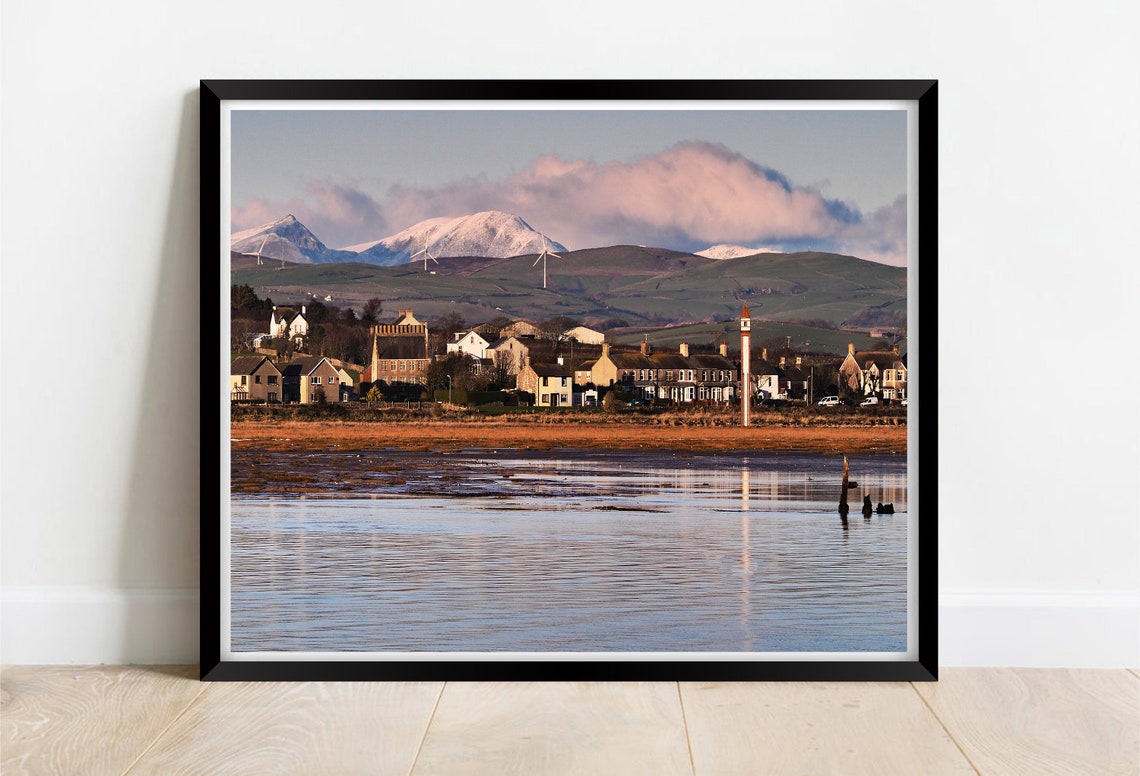 Rampside Cumbria Village Snow Capped Mountains Landscape Print