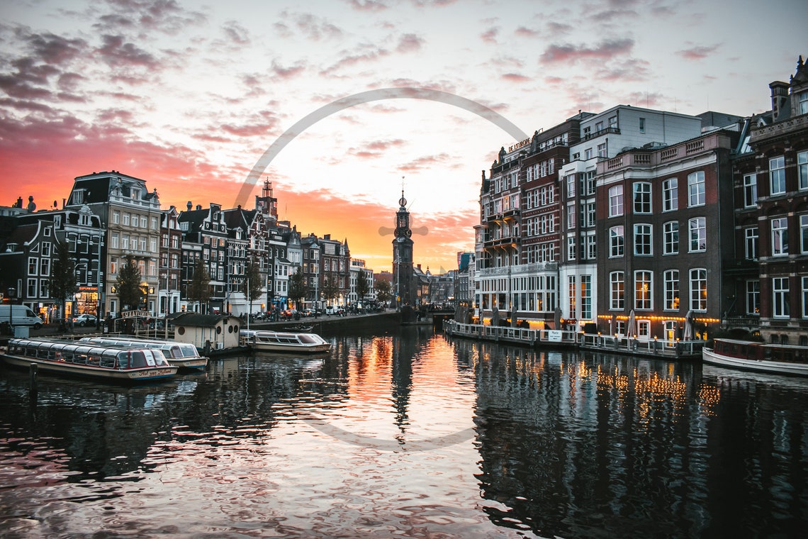 Amsterdam Netherlands Canal Houses Reflected At Sunset Glow Poster - Image 3