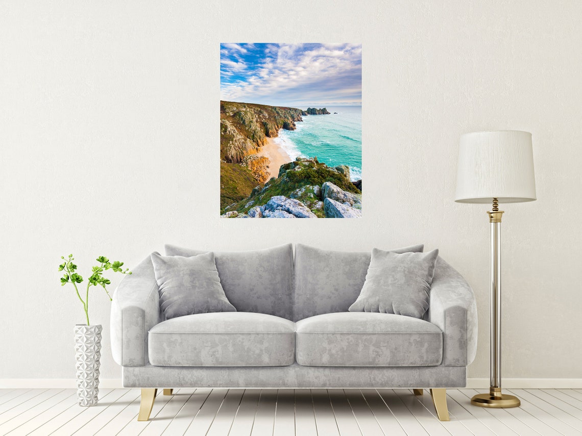 Pedn Vounder Beach Cornwall Rocky Cliffs And Turquoise Sea Poster - Image 2
