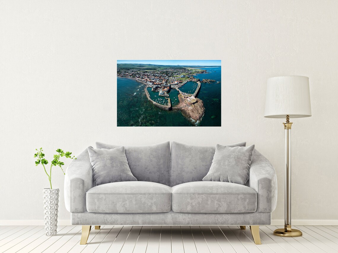 Aerial View of a Coastal Harbor Town and Twin Harbors Poster - Image 2