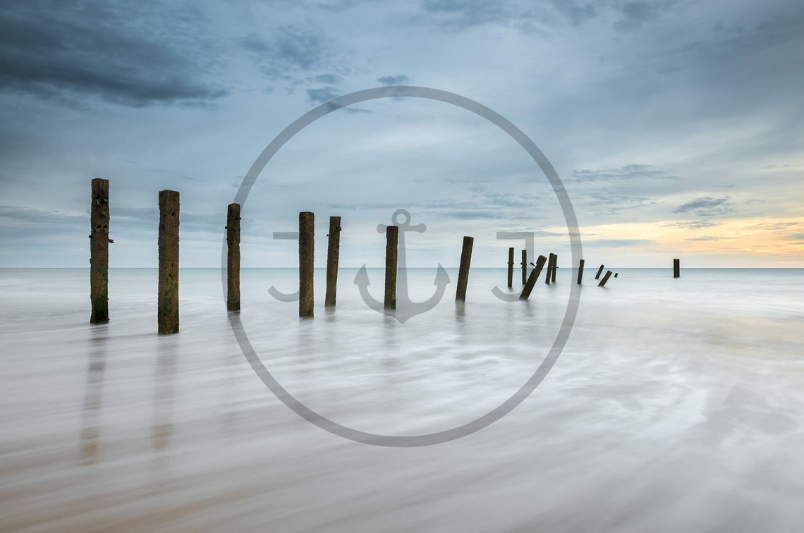 Happisburgh Beach Norfolk Dawn Wooden Groynes Misty Sea Poster - Image 3