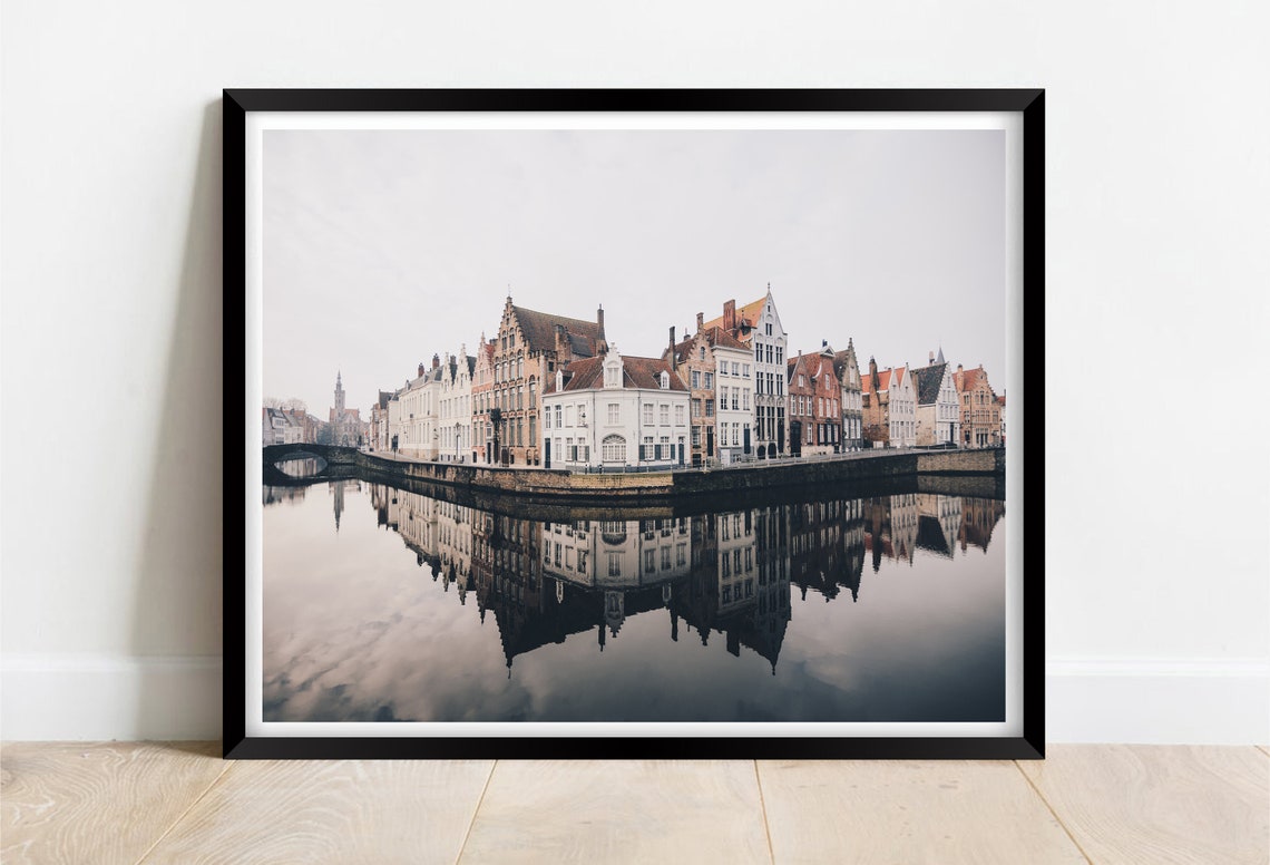 Brugge Belgium Medieval Canal Houses Mirror Reflection Poster