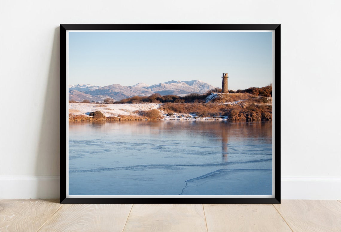 Hodbarrow Point Lighthouse Cumbria Winter Snow Landscape Print