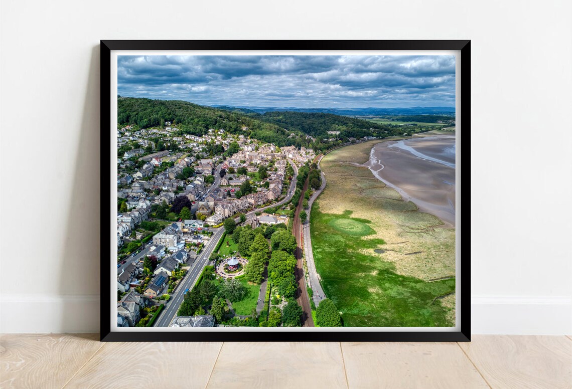Grange Over Sands Cumbria Aerial Estuary Town Landscape Print