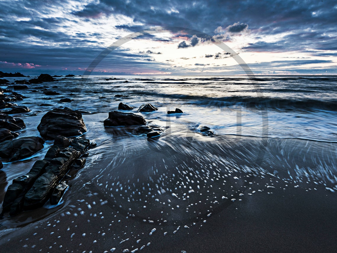 Crantock Beach Cornwall Rocky Shore Twilight Seascape Poster - Image 3