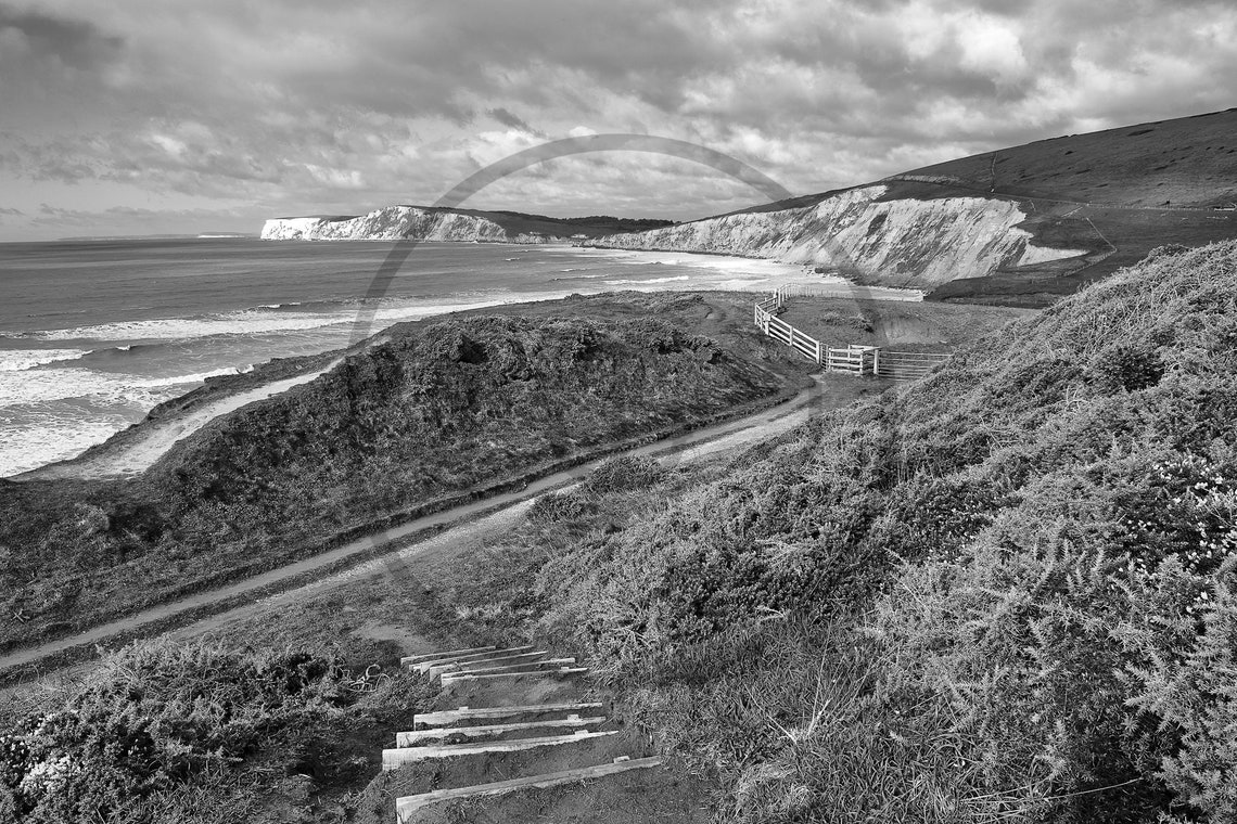 Compton Bay Isle Of Wight Black And White Chalk Cliffs Poster - Image 3
