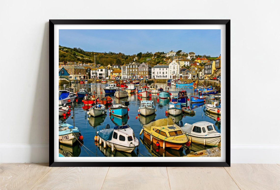 Mevagissey Harbour Cornwall Colorful Fishing Boats Reflections Poster