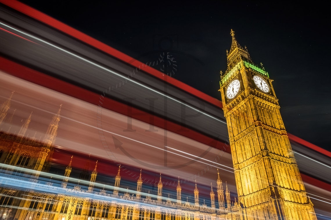 Big Ben London Red Bus Light Trails Night Long Exposure Poster - Image 3