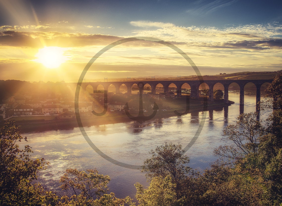 Royal Border Bridge Berwick Upon Tweed Sunset River View Poster - Image 3
