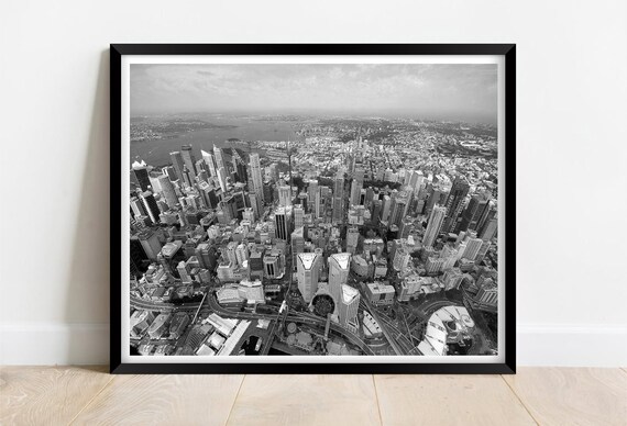 Sydney Skyline Australia Black and White Aerial City Harbour Poster
