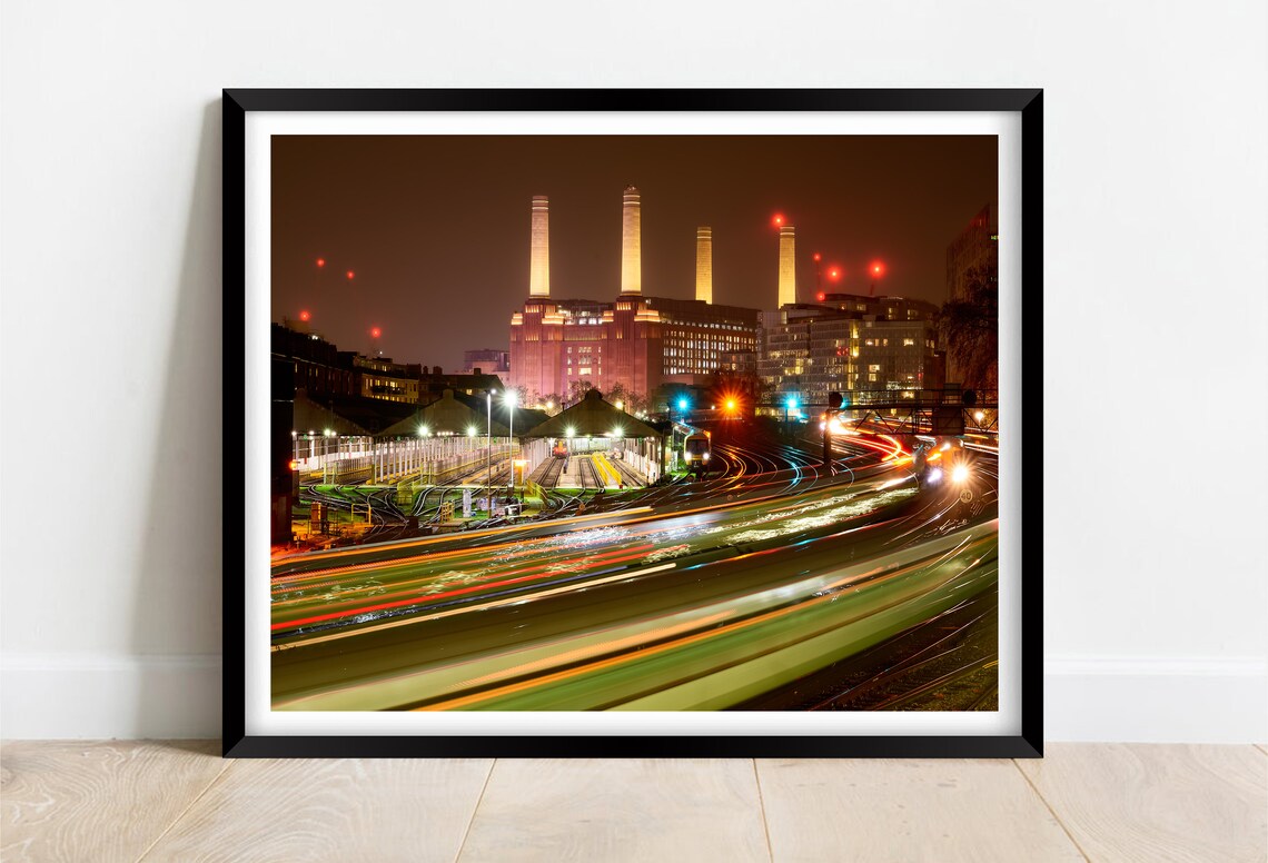 Battersea Power Station London City Night Long Exposure Poster