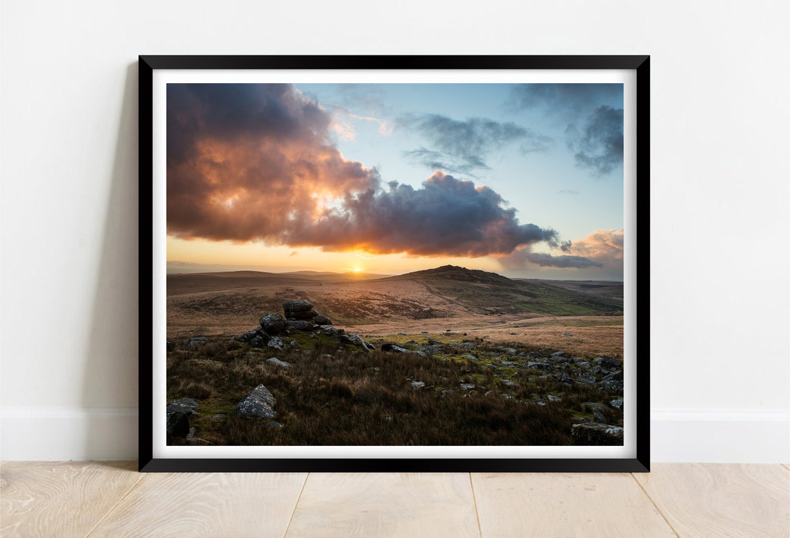 Bodmin Moor Cornwall Sunset Over Rocky Tor And Moorland Poster