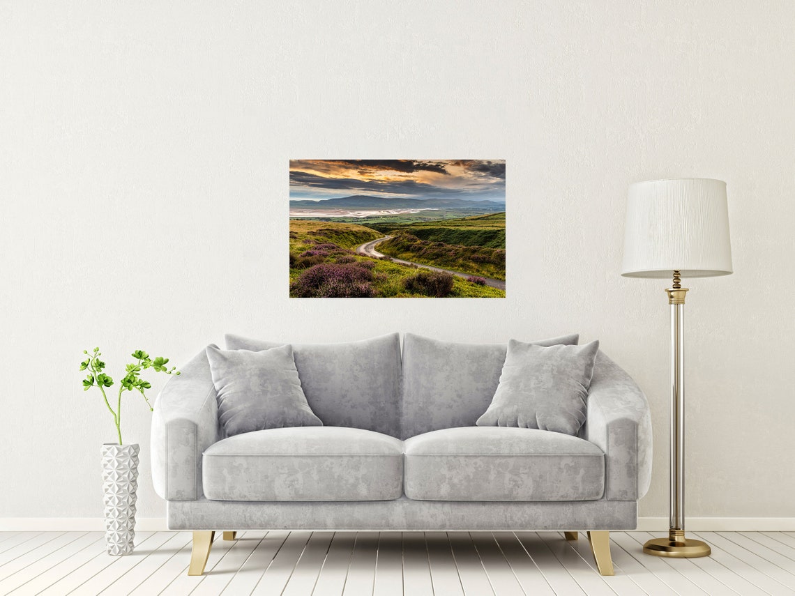 Duddon Estuary Sunset Over Heather Covered Fells Cumbria Poster - Image 2