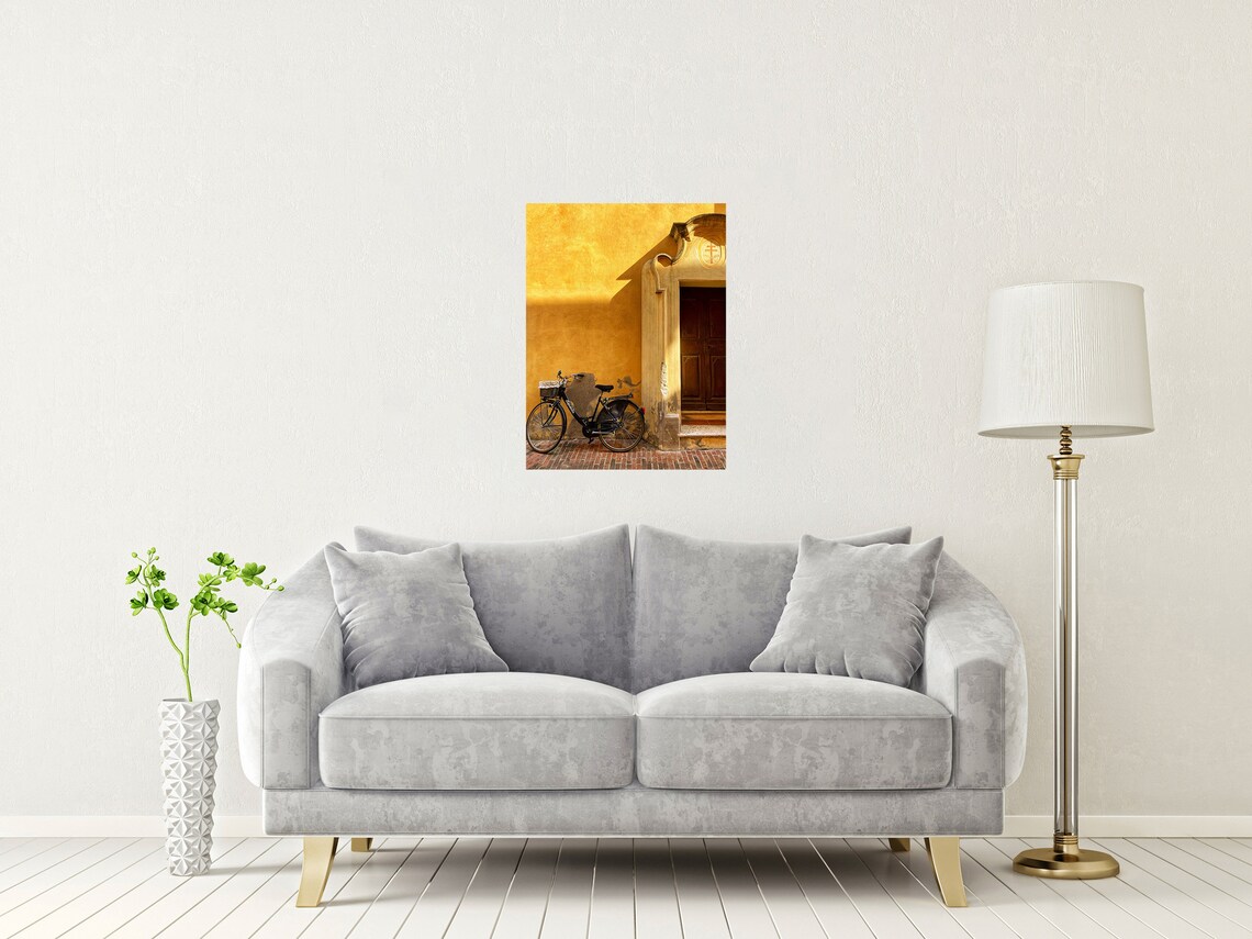 Bicycle Leaning Against Old Italian Ochre Wall Doorway Poster - Image 2