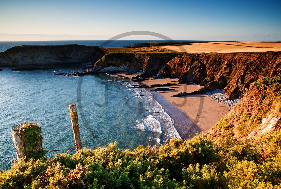 Traeth Llyfn Beach Golden Cliffs And Sandy Cove Wales Poster - Image 3