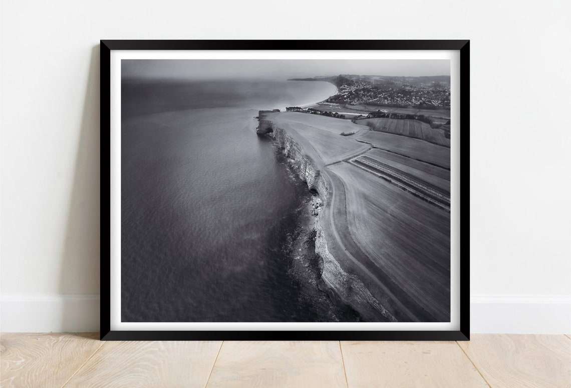 Devon White Cliffs Black And White Aerial Photography Poster